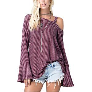 143 Story Mauve Striped One Shoulder Top Medium